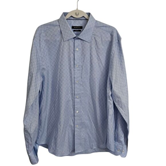 Bugatchi Uomo Shirt Mens XL Blue Shaped Fit Long Sleeve Button Up Checkered Top - Picture 1 of 10